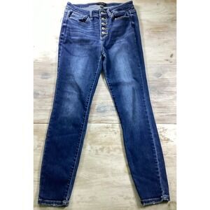 Judy Blues Button Fly Dark Wash Jeans Skinny Fit Distressed Women's 9/29